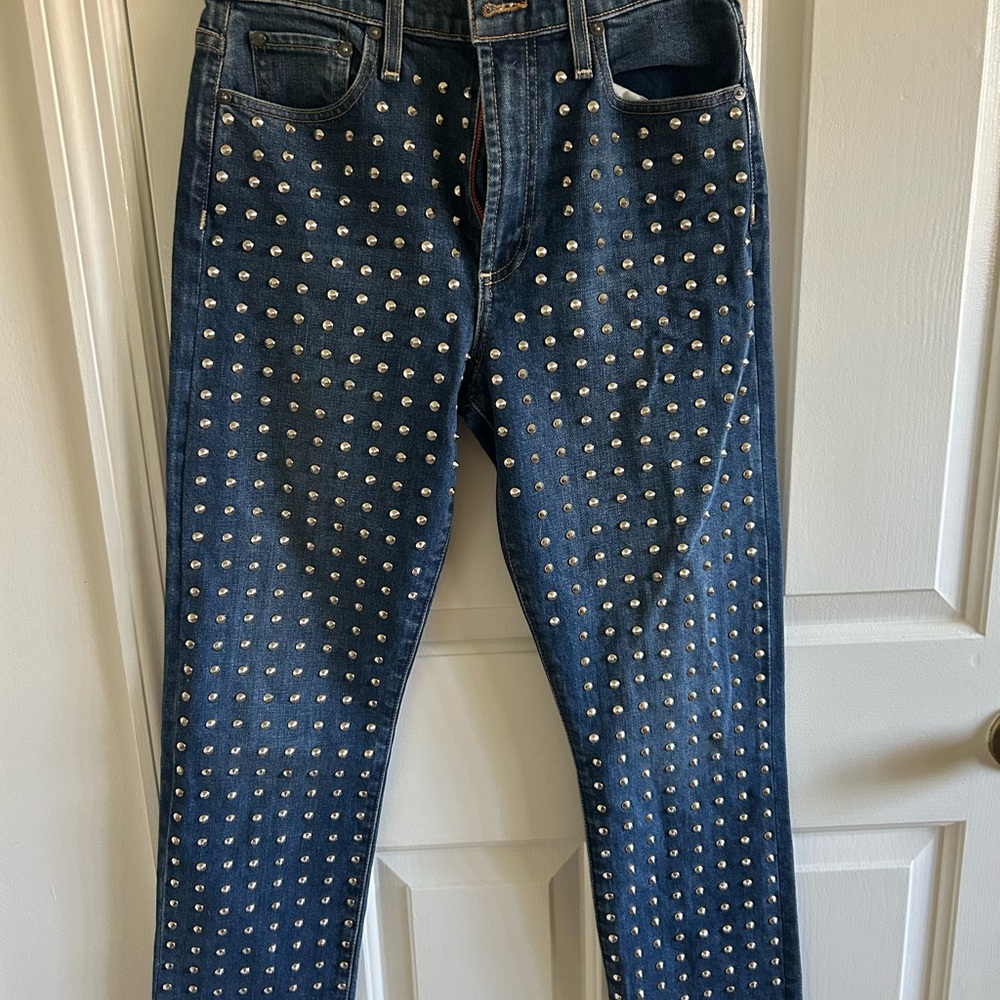 Alice + Olivia Silver Studded Blue Skinny Jeans
